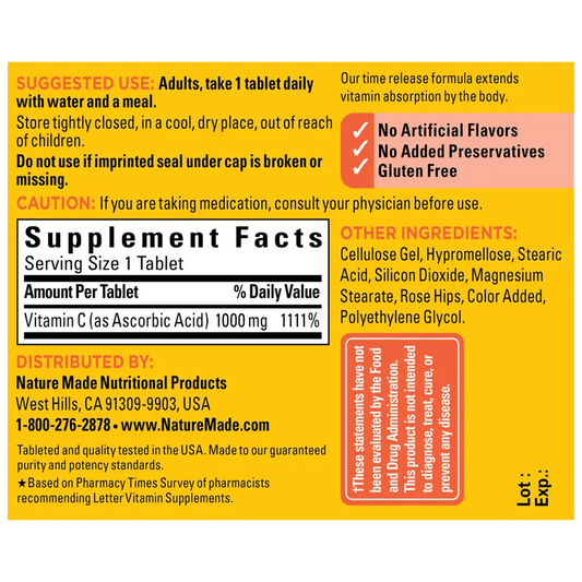 Vitamin C 1000 mg Time Release with Rose Hips Tablets