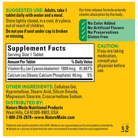 Vitamin B12 Time Release 1000 mcg Tablets