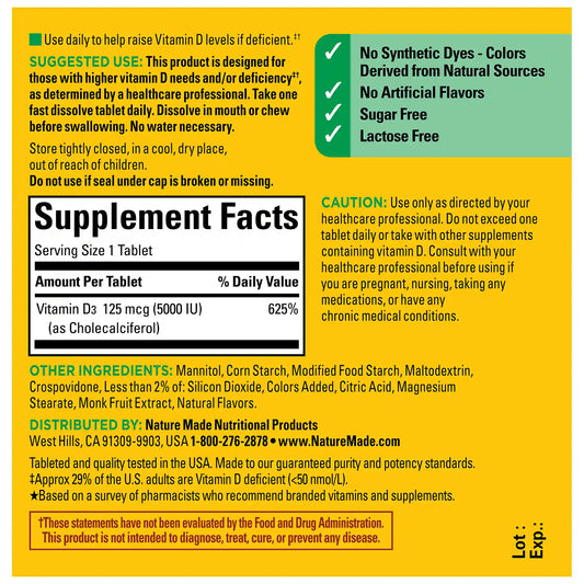 Vitamin D3 5000 IU (125 mcg) Fast Dissolve Tablets