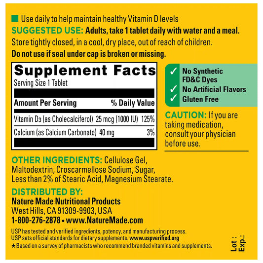 Vitamin D3 1000 IU (25 mcg) Tablets