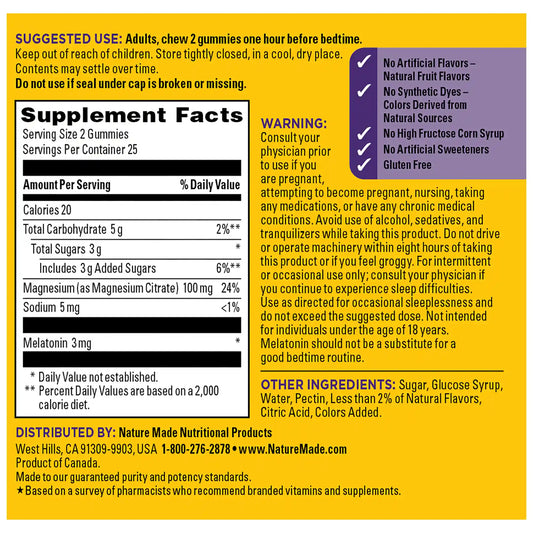 Melatonin 3 mg + Magnesium 100 mg Sleep and Relax Gummies