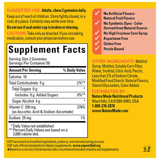 Zero Sugar‡ Vitamin C Gummies 250 Mg Per Serving