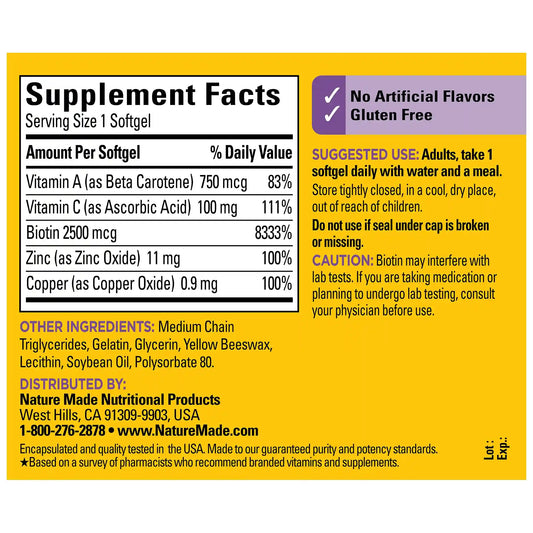 Hair-Skin-Nails‡ 2500 mcg Biotin Softgels
