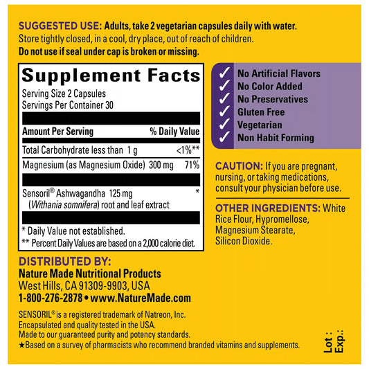 Magnesium 300 mg + Ashwagandha 125 mg Capsules
