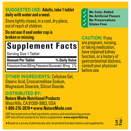 550 mg Potassium Gluconate Tablets