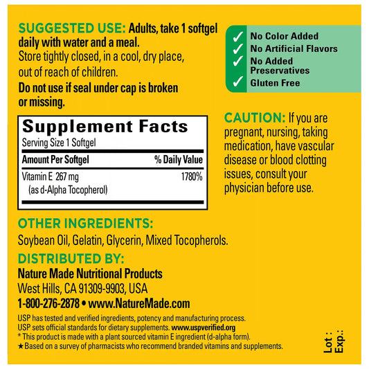 Vitamin E 400 IU (267 mg) d-Alpha Softgels