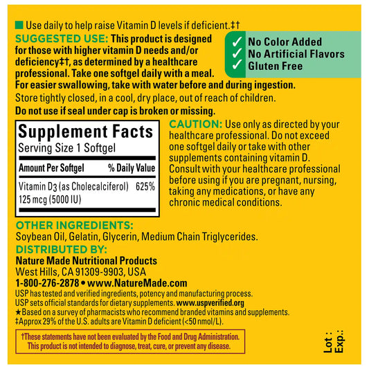 Vitamin D3 Extra Strength 5000 IU (125 mcg) Softgels