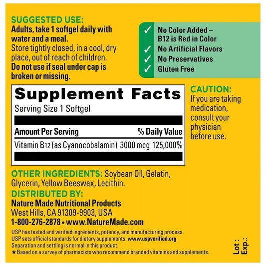 Vitamin B12 Extra Strength 3000 mcg Softgels