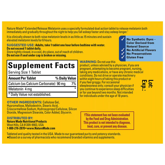 Extended Release Melatonin 4 mg Tablets