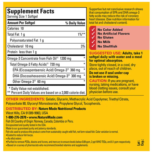 Burp-Less♦ Omega-3 From Fish Oil 1200 mg Softgels, One Per Day