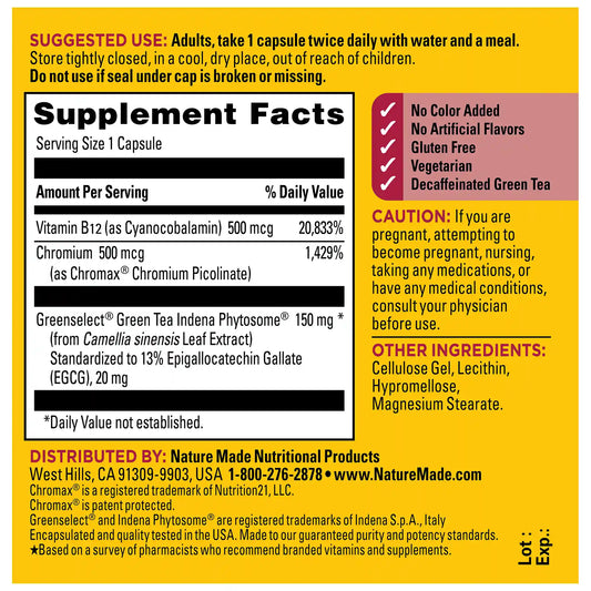 Metabolyze Capsules With Chromium, Green Tea Phytosome & B12