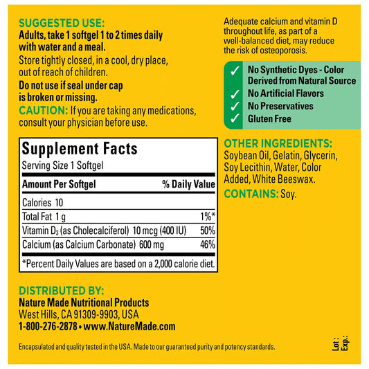 Calcium 600 mg with Vitamin D3 Softgels
