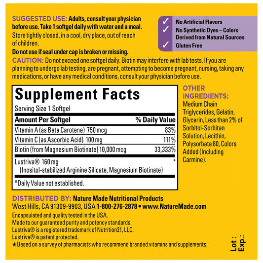 Hair Growth Lustriva® with Vitamin A & C Softgels