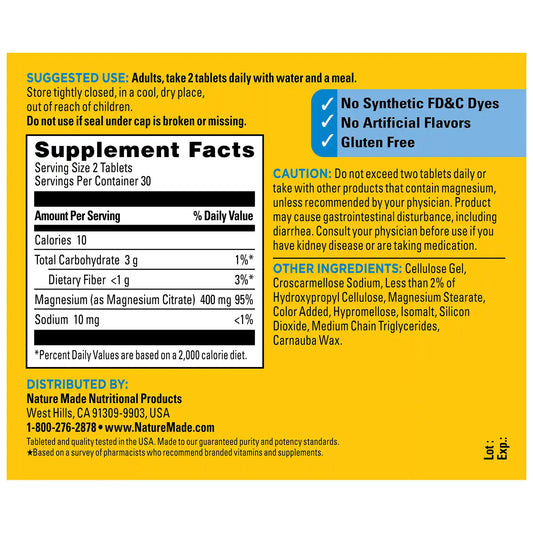 Magnesium Citrate Tablets Extra Strength Dosage High Absorption♦ 400 mg Per 2 Tablets