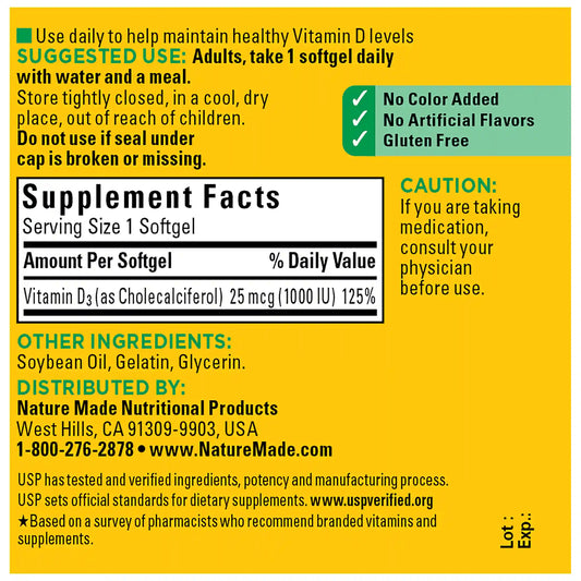 Vitamin D3 1000 IU (25 mcg) Softgels